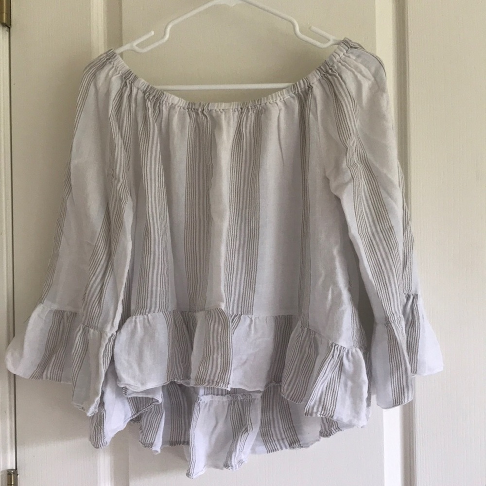 Striped Ruffled Long- Sleeved Blouse